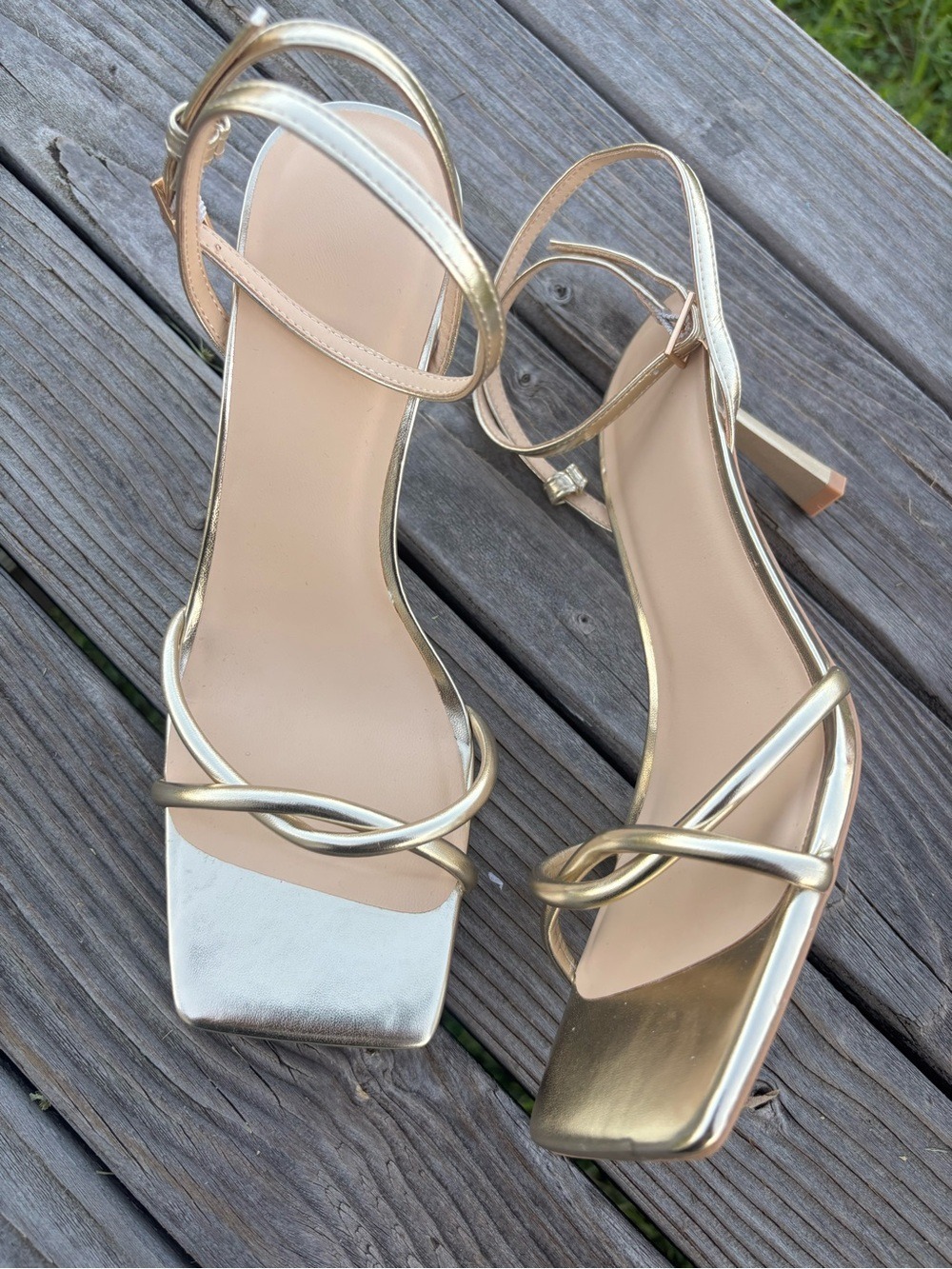Women's Metallic Gold Strappy High-Heel Sandals